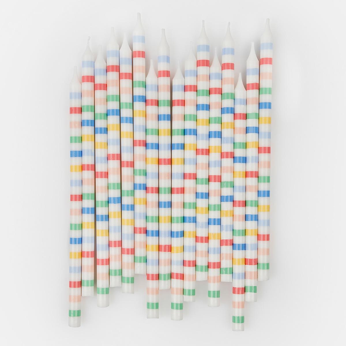 Multi Stripe Party Candles x 16 | Meri Meri Birthday Candles Multi Stripe Party Candles x 16