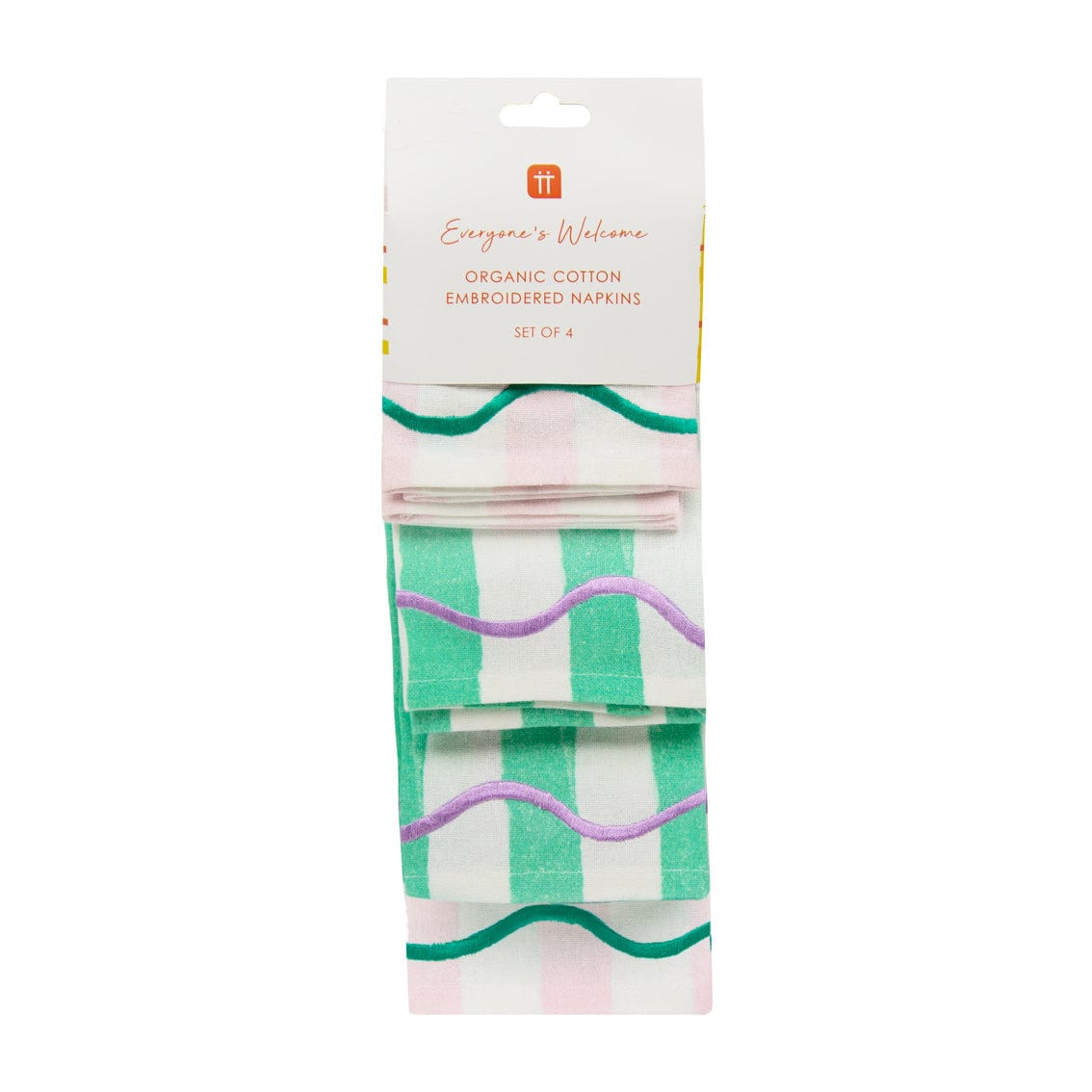 Pale Pink & Mint Green Striped Cotton Napkins - 4 Pack Napkins Pale Pink & Mint Green Striped Cotton Napkins - 4 Pack