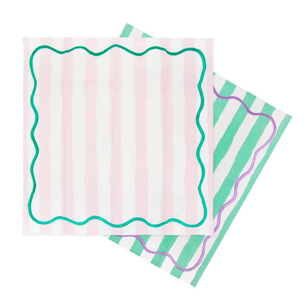 Pale Pink & Mint Green Striped Cotton Napkins - 4 Pack Napkins Pale Pink & Mint Green Striped Cotton Napkins - 4 Pack