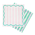 Pale Pink & Mint Green Striped Cotton Napkins - 4 Pack Napkins Pale Pink & Mint Green Striped Cotton Napkins - 4 Pack