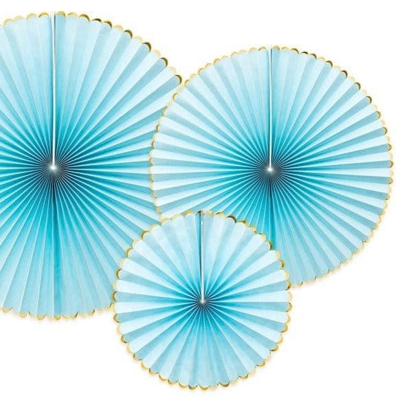 Party Decorations - Pastel Blue Party Paper Fans x 3 Party Supplies Pastel Blue Party Paper Fans x 3