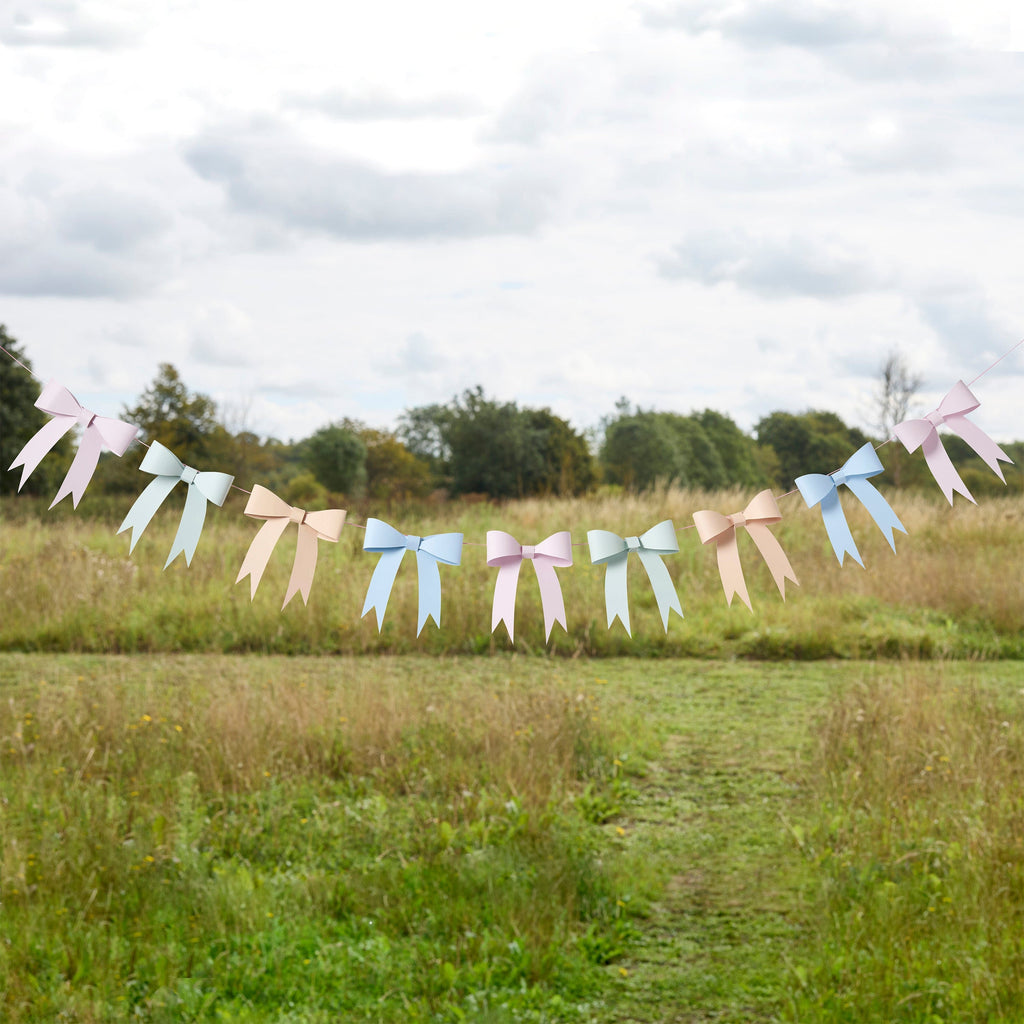 Pastel Bow Garland - Bow Party Supplies Hanging Decoration Pastel Bow Garland