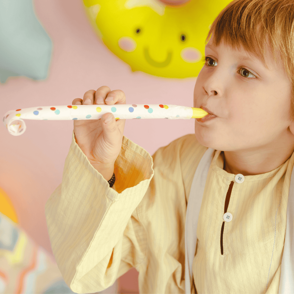 Pastel Confetti Party Blowers (Set of 6) | Polka Dot Whistles party blower Pastel Confetti Party Blowers - Set of 6