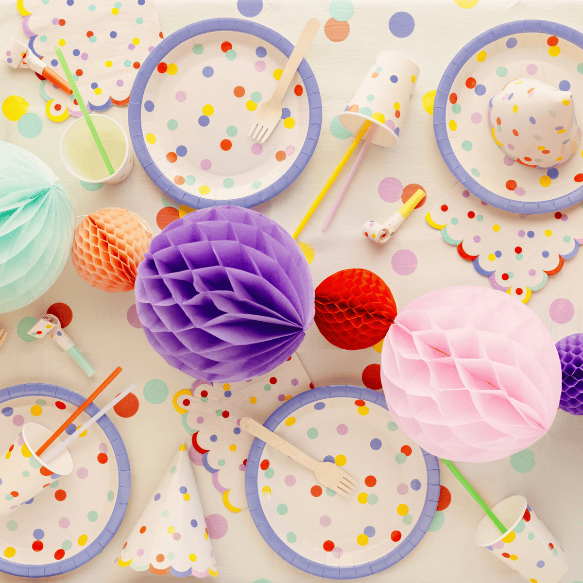 Pastel Confetti Party Plates (Set of 6) | Polka Dot Paper Plates Disposable Plates Pastel Confetti Party Plates - Set of 6