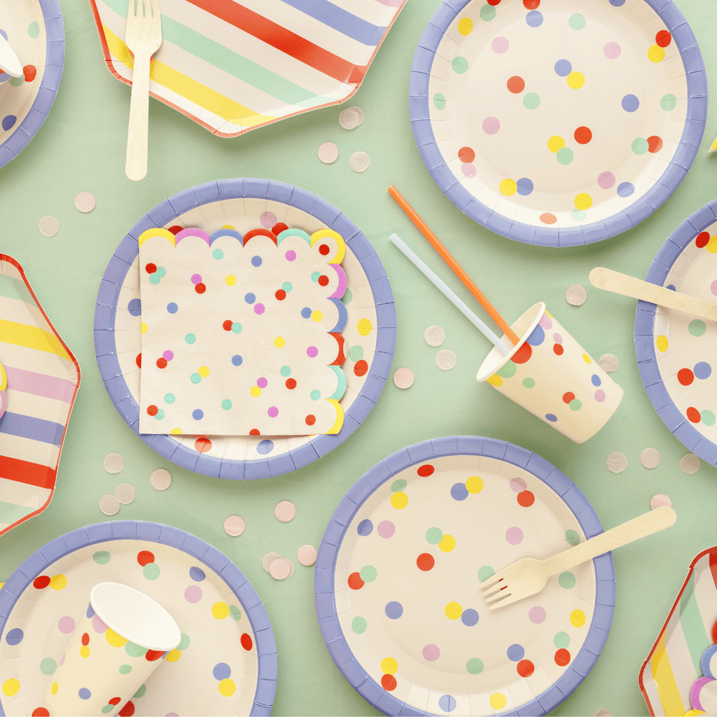 Pastel Confetti Party Plates (Set of 6) | Polka Dot Paper Plates Disposable Plates Pastel Confetti Party Plates - Set of 6