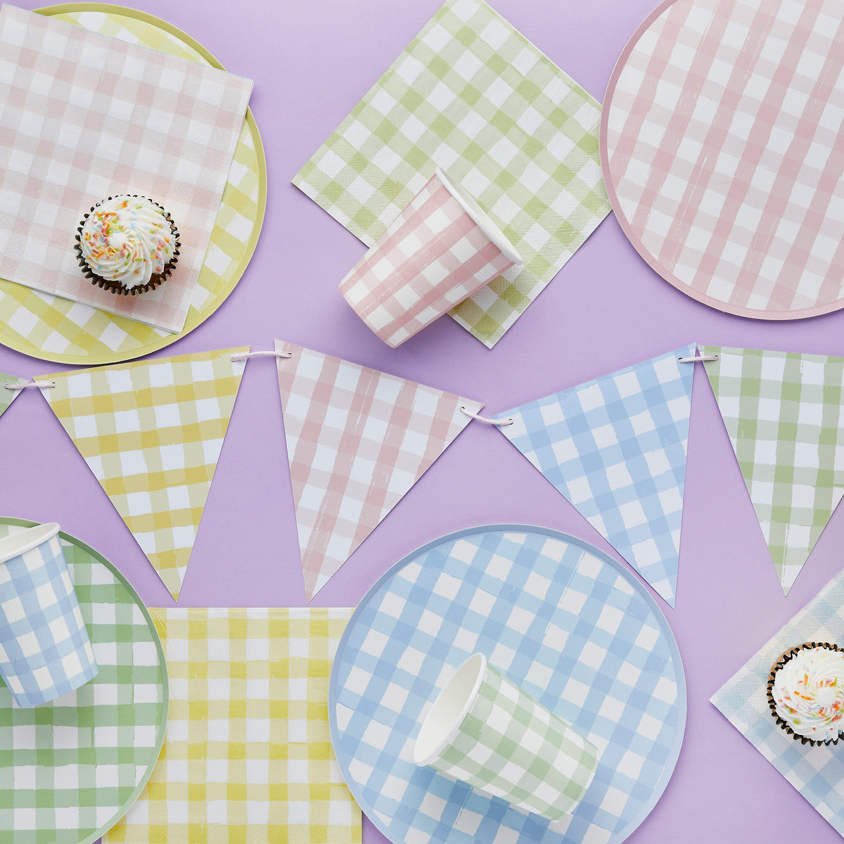 Pastel Gingham Large Party Plates x 8 Disposable Plates Pastel Gingham Large Party Plates x 8