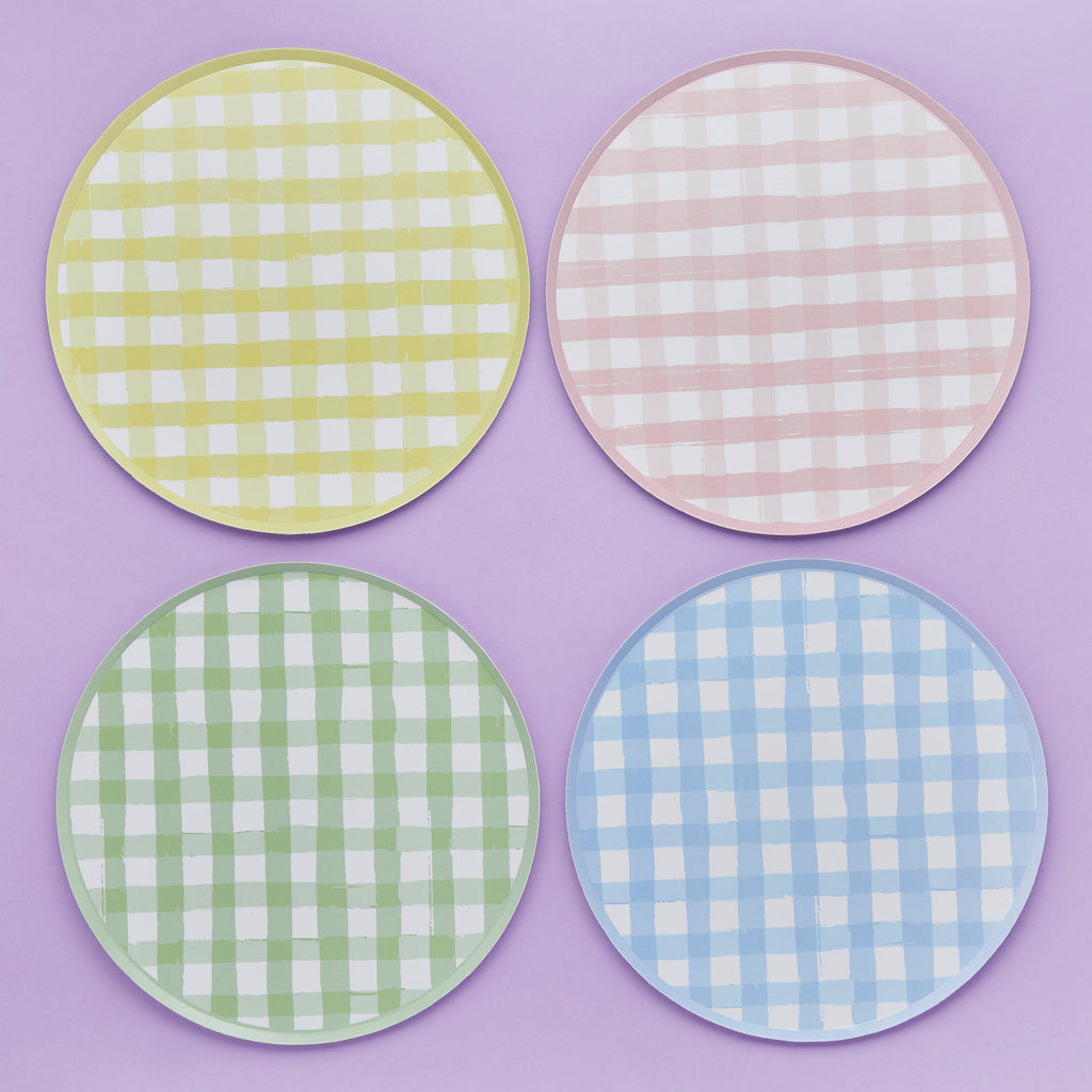 Pastel Gingham Large Party Plates x 8 Disposable Plates Pastel Gingham Large Party Plates x 8