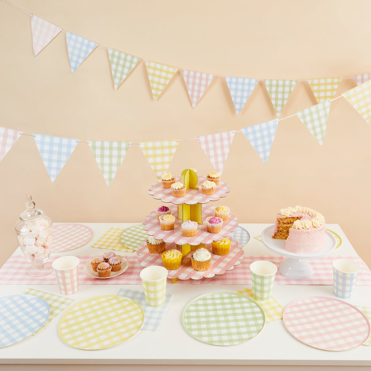 Pastel Gingham Party Cups x 8 Disposable Cups Pastel Gingham Party Cups x 8