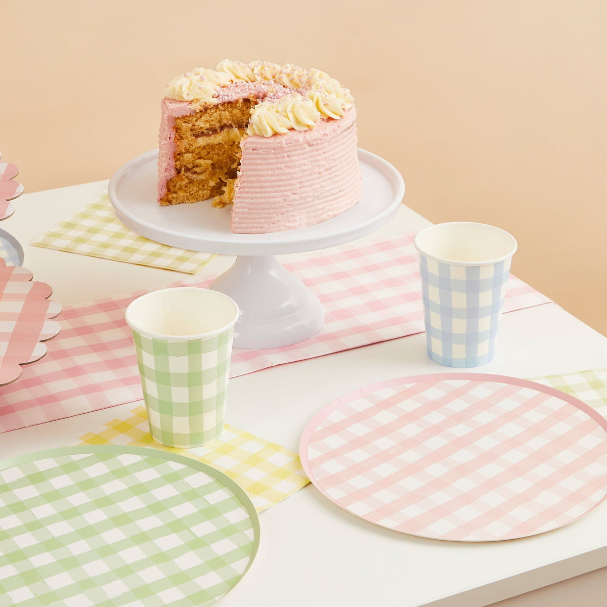 Pastel Gingham Party Cups x 8 Disposable Cups Pastel Gingham Party Cups x 8