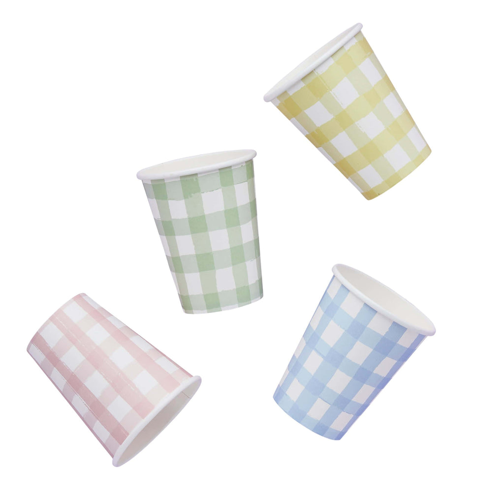 Pastel Gingham Party Cups x 8 Disposable Cups Pastel Gingham Party Cups x 8
