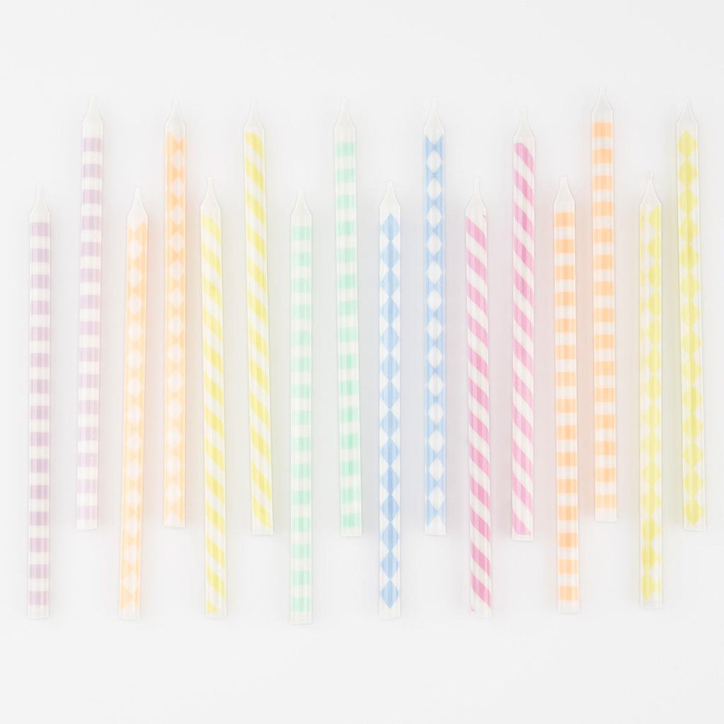 Pastel Patterned Party Candles x 16 | Meri Meri Birthday Candles Pastel Patterned Party Candles x 16