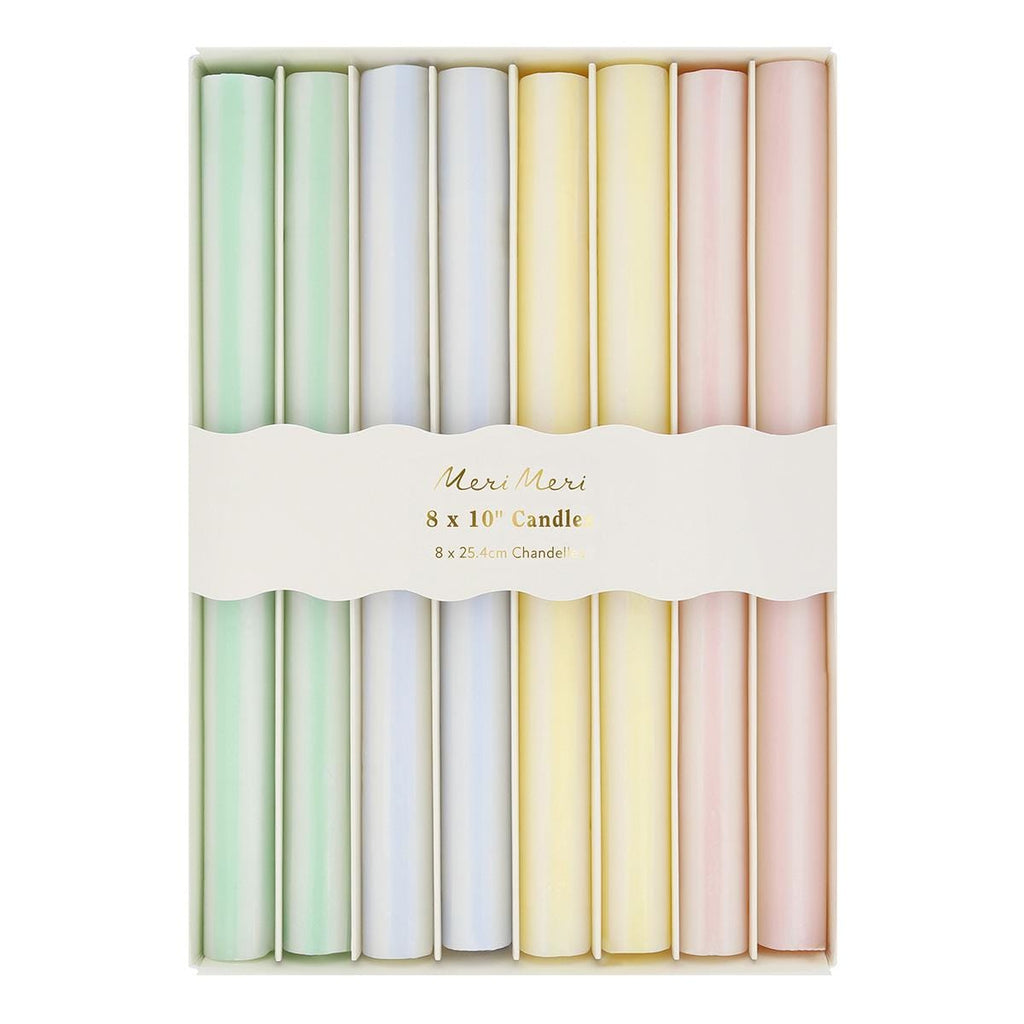 Pastel Striped Table Candles x 8 | Meri Meri Candle Pastel Striped Table Candles x 8