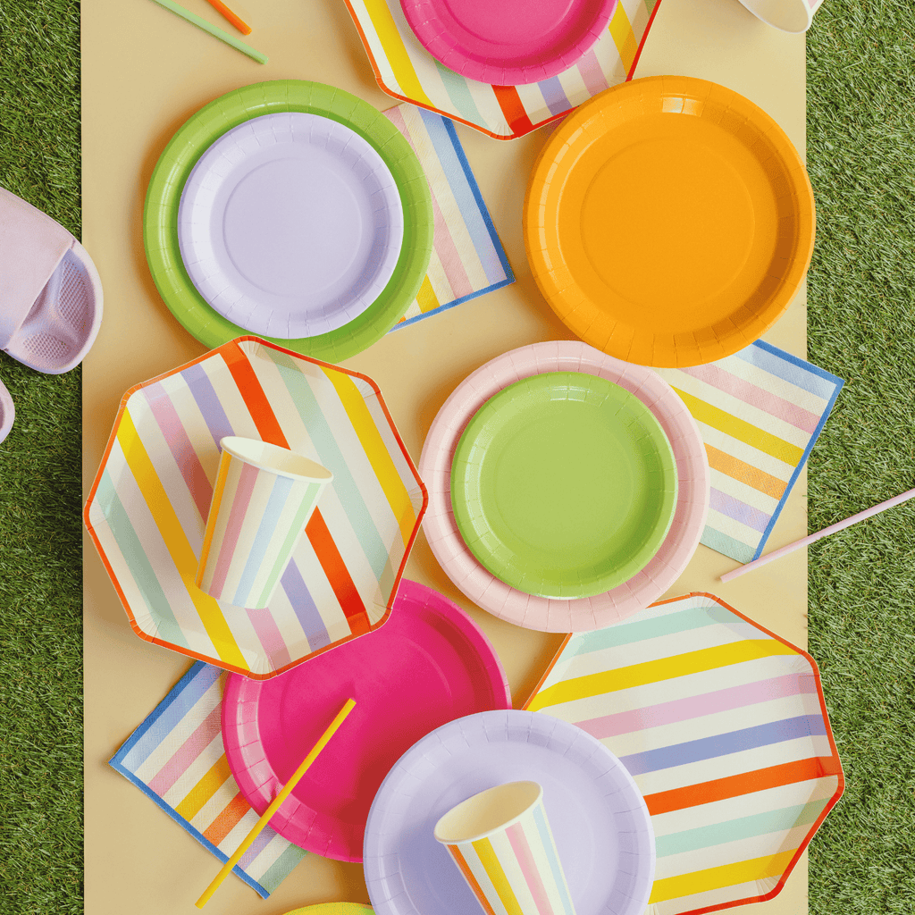 Pastel Stripes Party Cups x 6 - Summer Party Supplies Disposable Cups Pastel Stripes Party Cups x 6