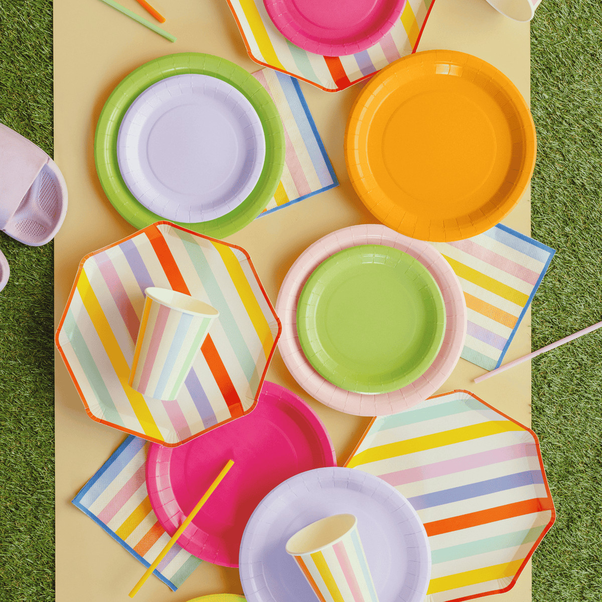 Pastel Stripes Party Cups x 6 - Summer Party Supplies Disposable Cups Pastel Stripes Party Cups x 6