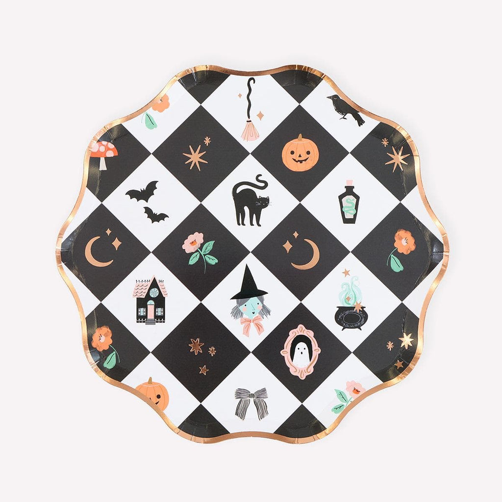Patchwork Halloween Side Party Plates x 8 | Meri Meri party plates Patchwork Halloween Side Party Plates x 8