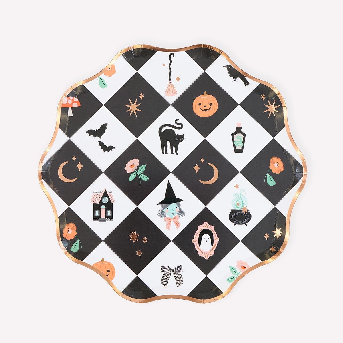 Patchwork Halloween Side Party Plates x 8 | Meri Meri party plates Patchwork Halloween Side Party Plates x 8