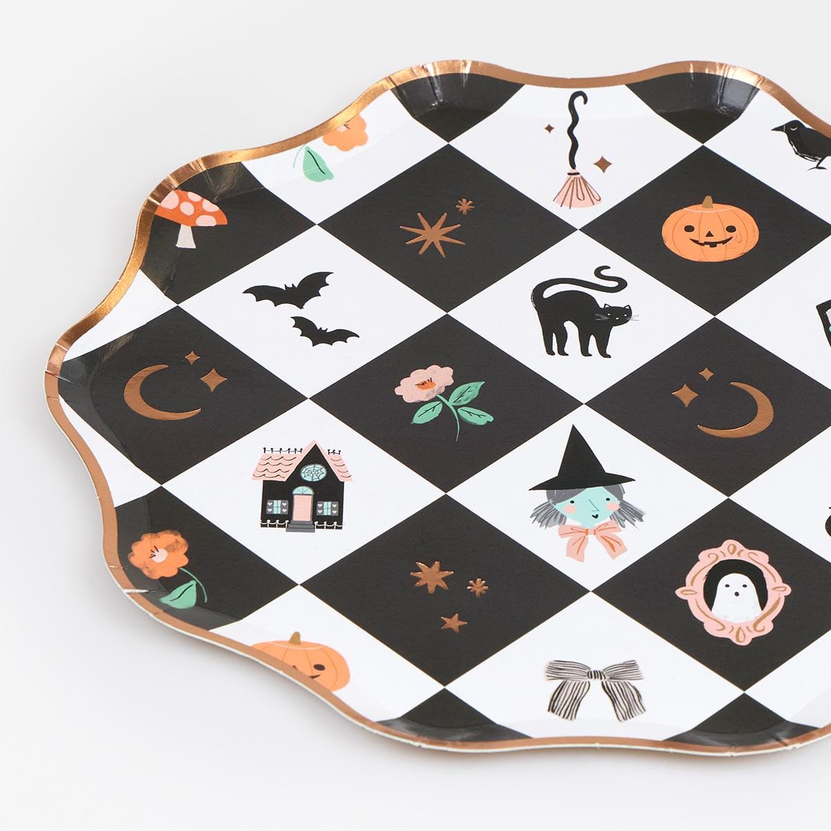 Patchwork Halloween Side Party Plates x 8 | Meri Meri party plates Patchwork Halloween Side Party Plates x 8