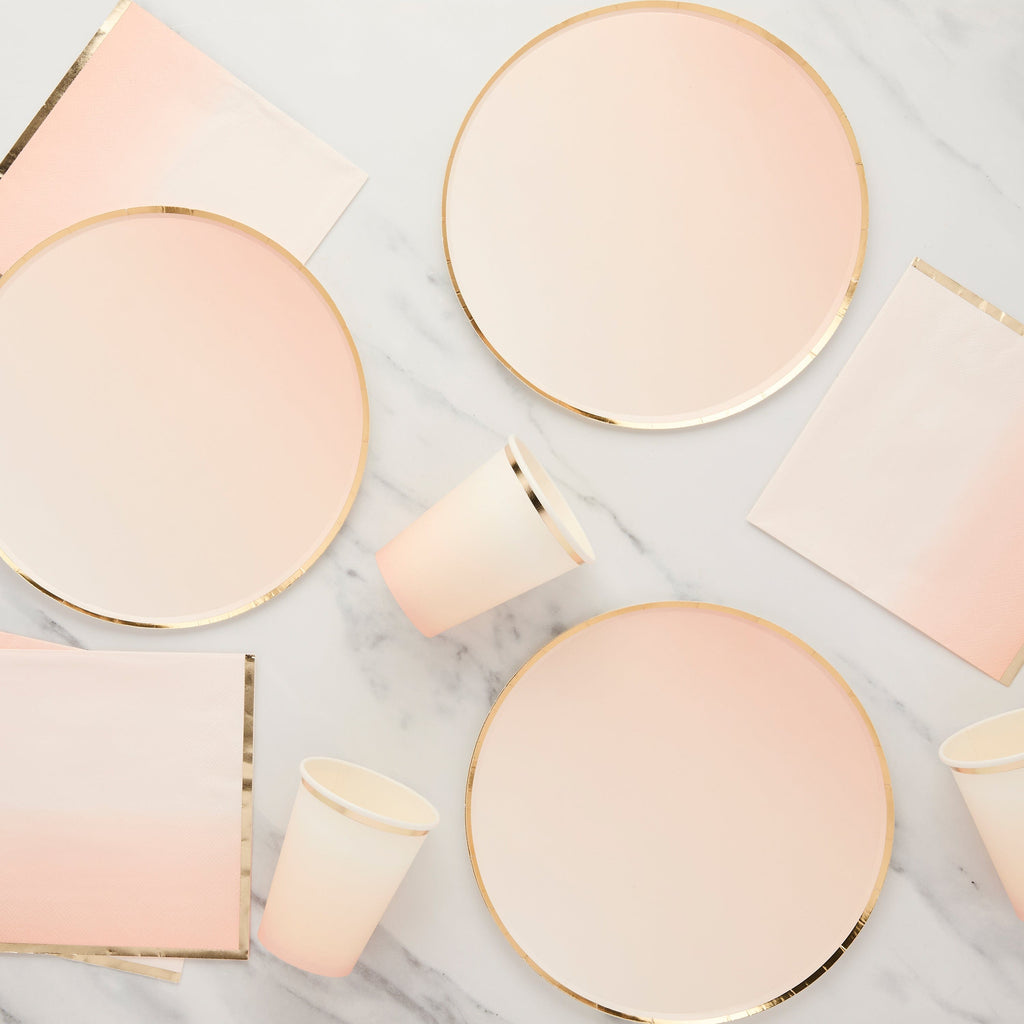 Peach & Gold Ombre Paper Party Plates x 8 - Peach Party Supplies Disposable Plates Peach & Gold Ombre Party Plates x 8