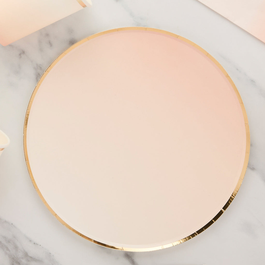Peach & Gold Ombre Paper Party Plates x 8 - Peach Party Supplies Disposable Plates Peach & Gold Ombre Party Plates x 8