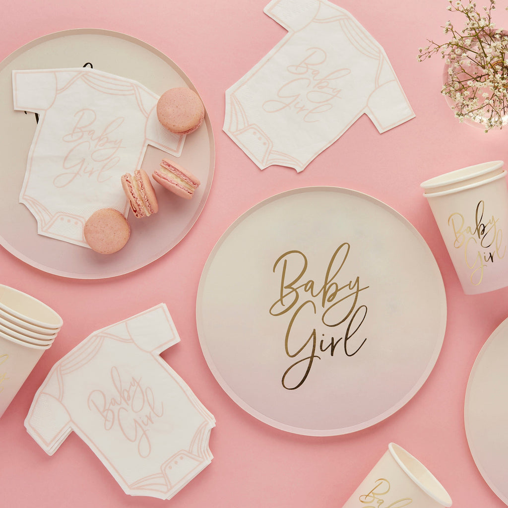Pink 'Baby Girl' Baby Grow Paper Napkins x 16 - Baby Shower Supplies Paper Napkins Pink 'Baby Girl' Baby Grow Paper Napkins x 16