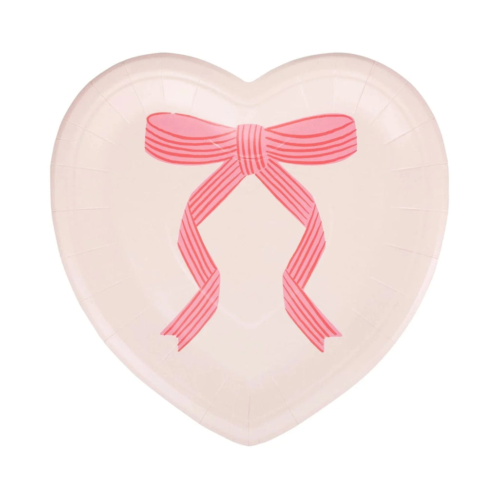 Pink Bow Party Heart Plates x 8 -  Bow Party Supplies Disposable Plates Pink Bow Party Heart Plates x 8