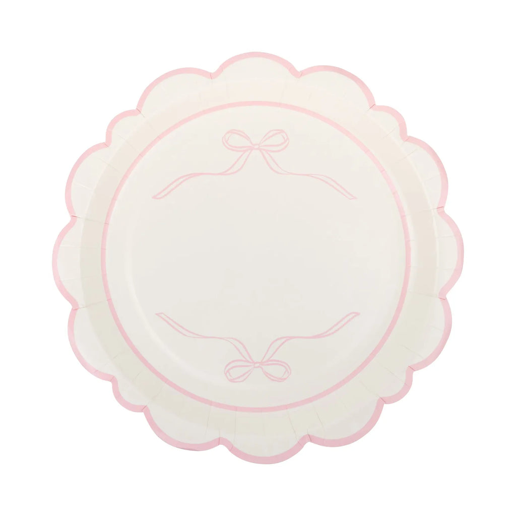 Pink Bows Large Scallop Party Plates x 8 - My Mind's Eye Disposable Plates Pink Bows Large Scallop Party Plates x 8
