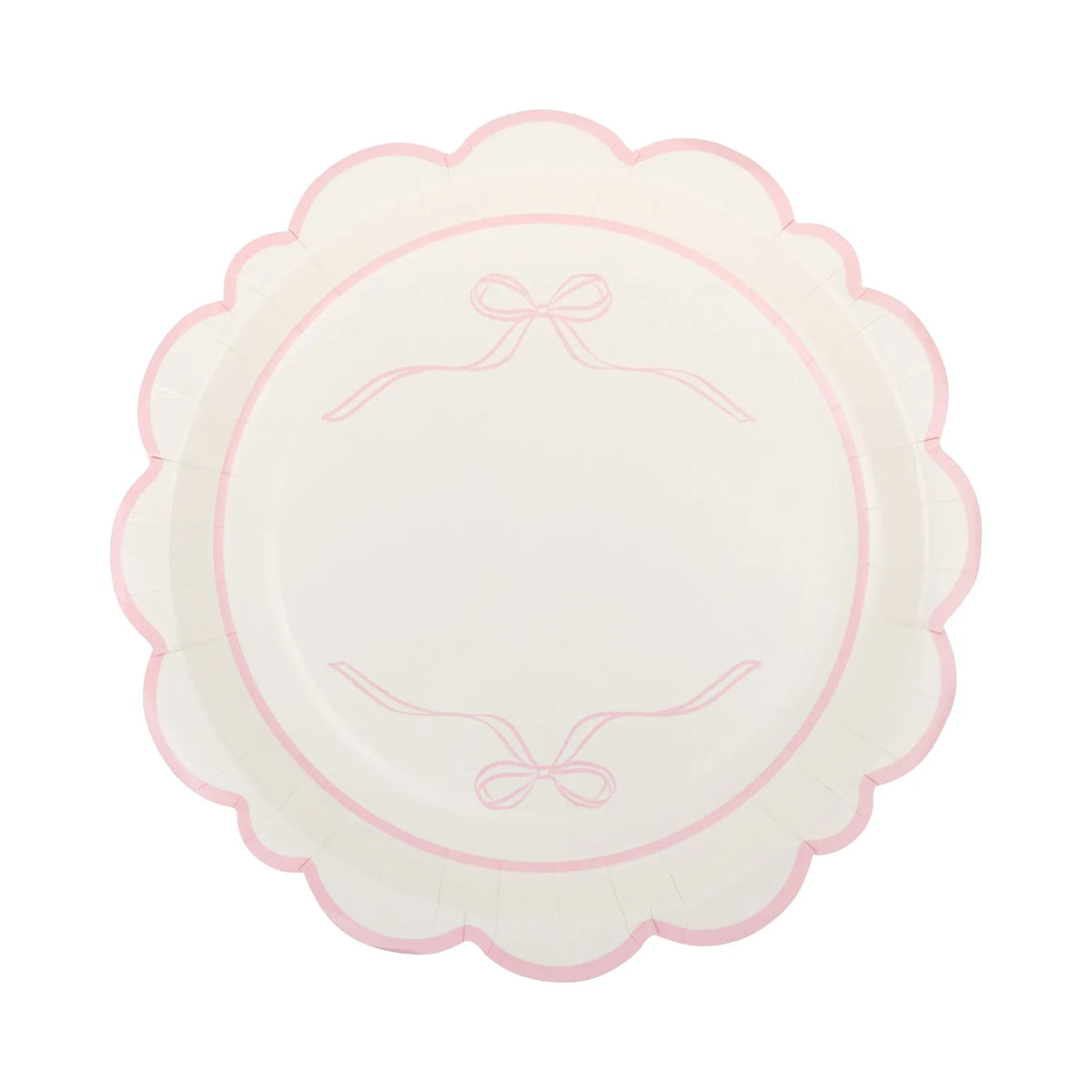 Pink Bows Large Scallop Party Plates x 8 - My Mind's Eye Disposable Plates Pink Bows Large Scallop Party Plates x 8