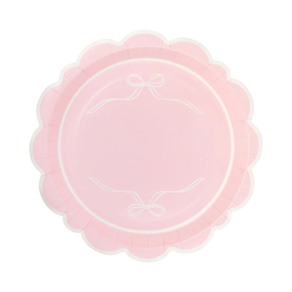 Pink Bows Large Scallop Party Plates x 8 - My Mind's Eye Disposable Plates Pink Bows Large Scallop Party Plates x 8