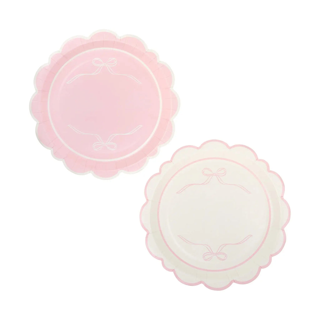 Pink Bows Large Scallop Party Plates x 8 - My Mind's Eye Disposable Plates Pink Bows Large Scallop Party Plates x 8