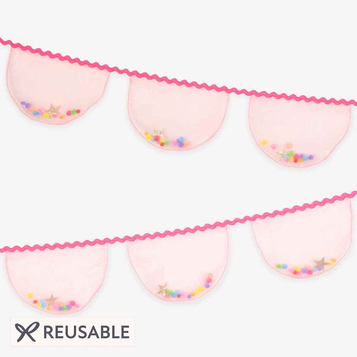Pink Organza Pompom Party Garland | Meri Meri Bunting Pink Organza Pompom Party Garland