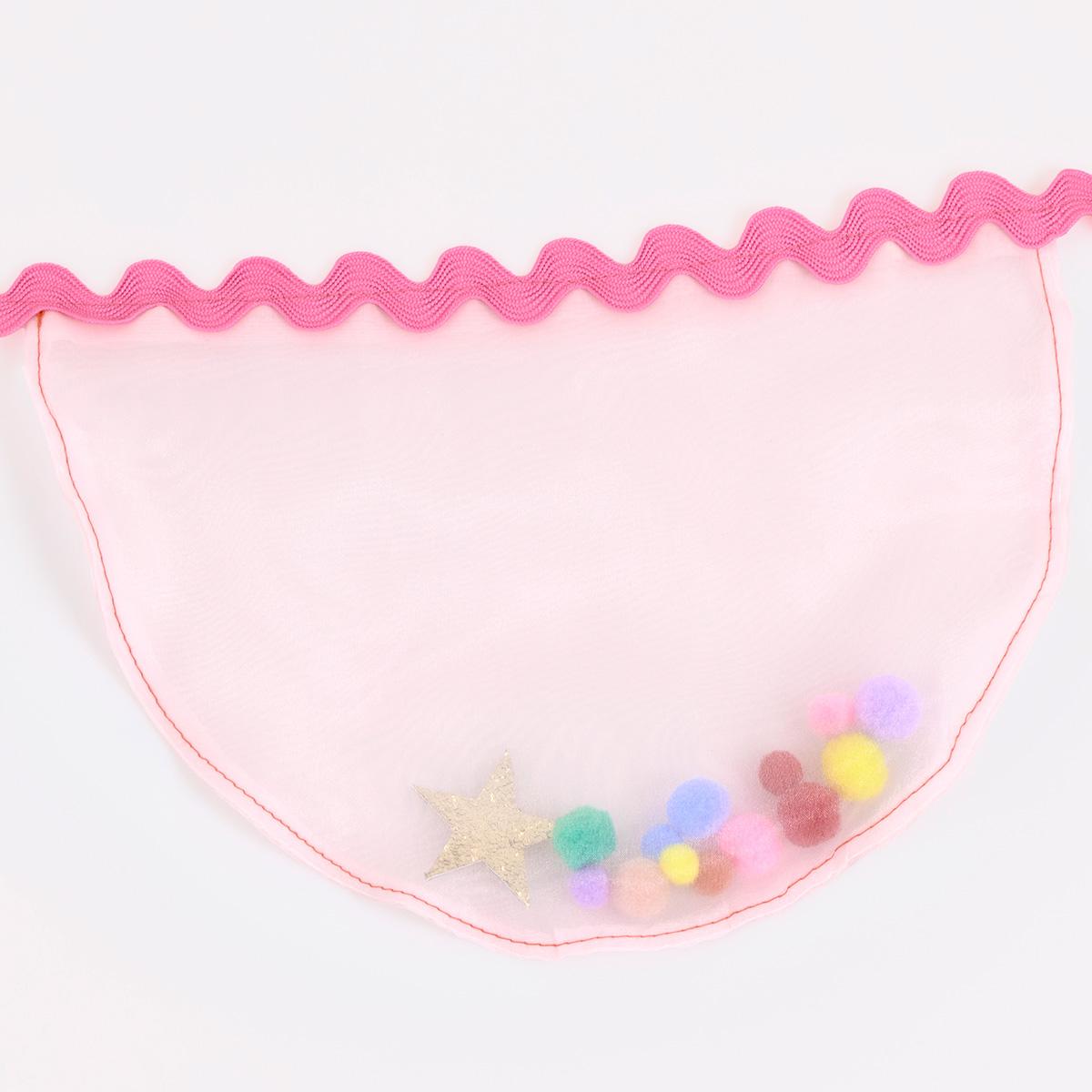 Pink Organza Pompom Party Garland | Meri Meri Bunting Pink Organza Pompom Party Garland