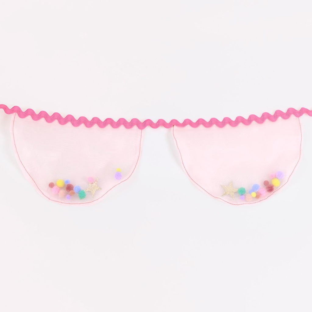 Pink Organza Pompom Party Garland | Meri Meri Bunting Pink Organza Pompom Party Garland