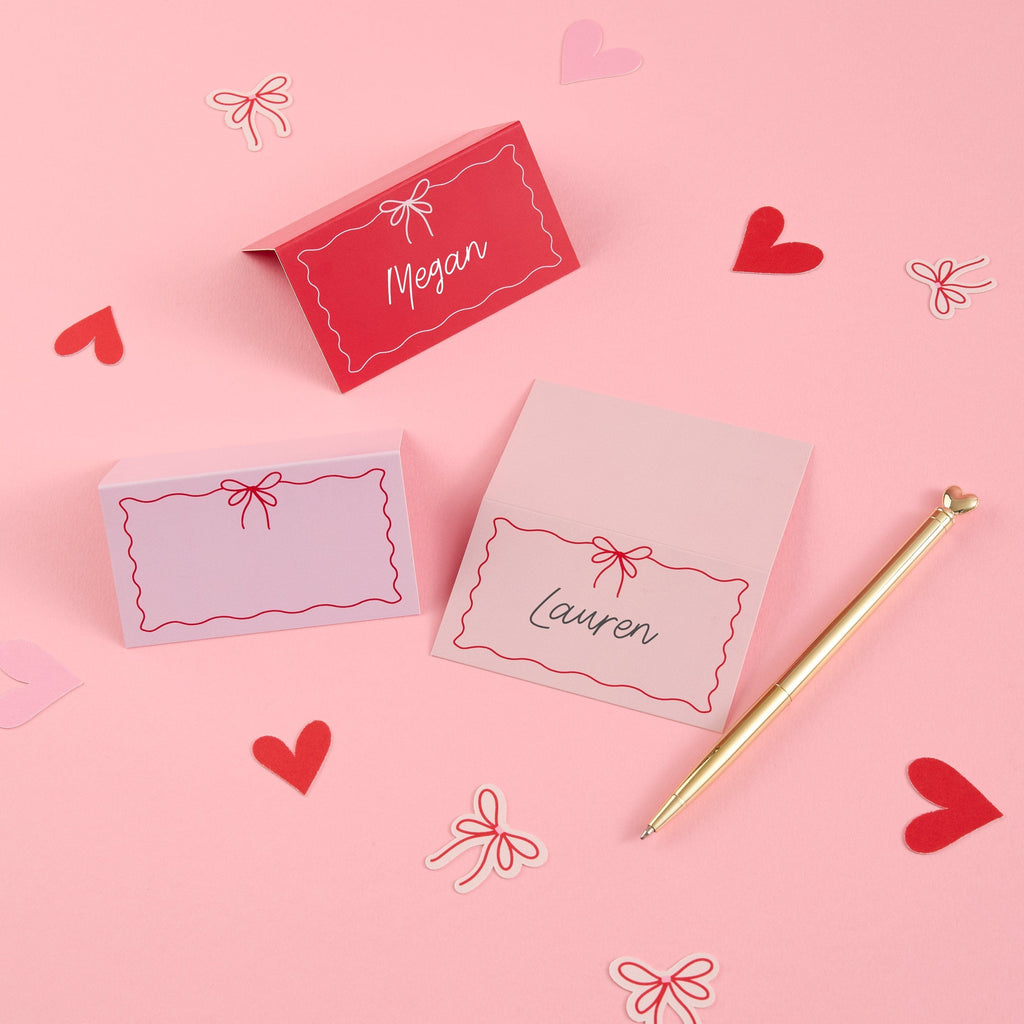 Pink & Red Bow Place Cards x 12 place cards Pink & Red Bow Place Cards x 12