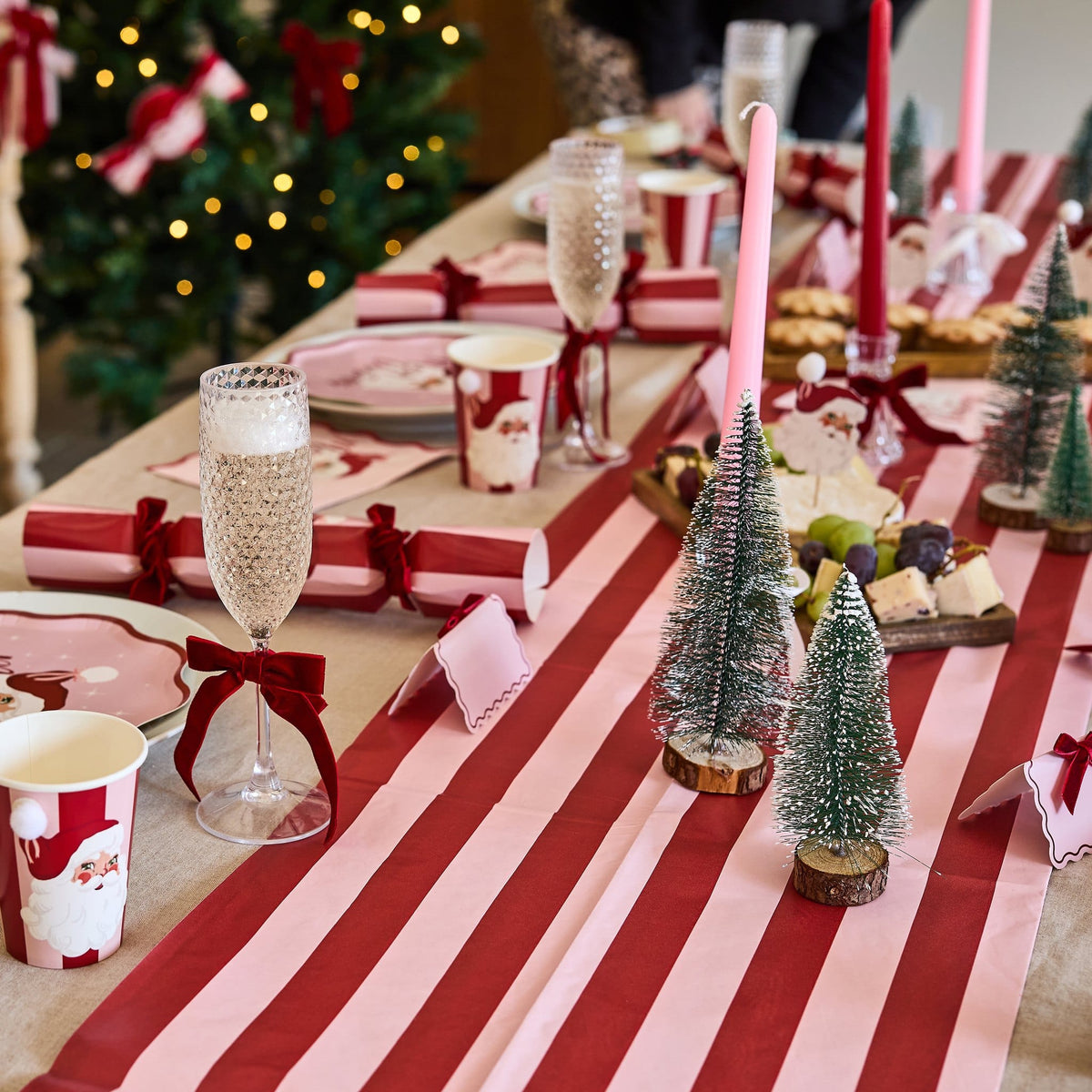 Pink & Red Stripe Paper Tablecloth | Hootyballoo Christmas Tableware Tablecloths Pink & Red Stripe Paper Tablecloth