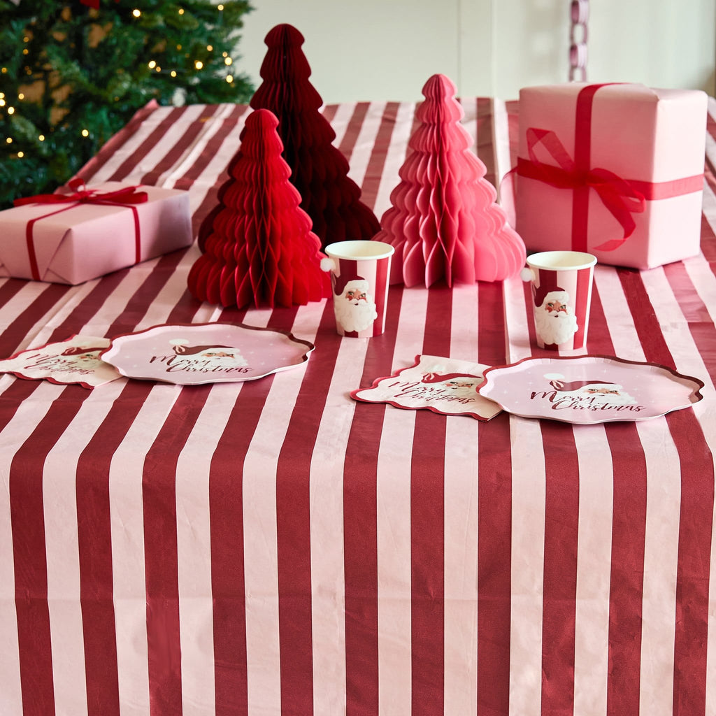 Pink & Red Stripe Paper Tablecloth | Hootyballoo Christmas Tableware Tablecloths Pink & Red Stripe Paper Tablecloth