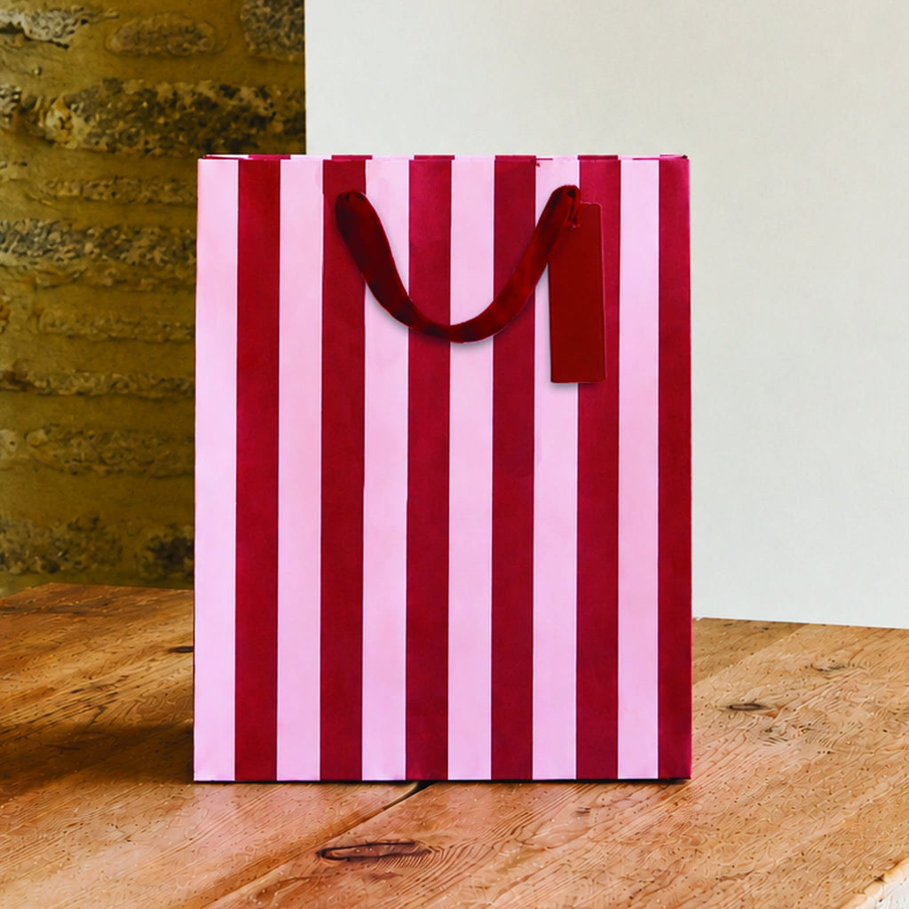 Pink & Red Striped Small Gift Bag | Hootyballoo Christmas Gift Bags Gift Bags Pink & Red Striped Small Gift Bag