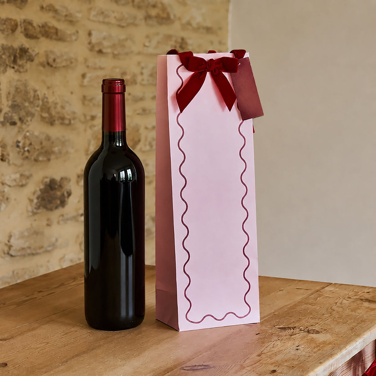Pink & Red Velvet Bow Bottle Bag | Hootyballoo Christmas Bottle Gift Bag Gift Bags Pink & Red Velvet Bow Bottle Bag