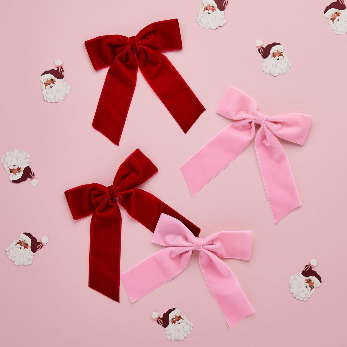 Pink & Red Velvet Bow Clip Decorations x 6 | Hootyballoo Christmas Bows christmas decorations Pink & Red Velvet Bow Clip Decorations x 6