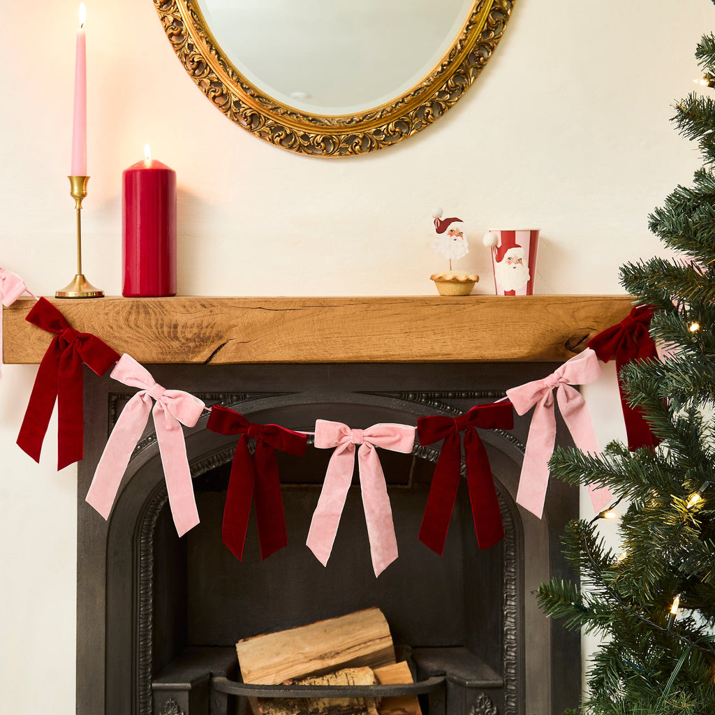 Pink & Red Velvet Bow Garland - 2m Bunting Pink & Red Velvet Bow Garland - 2m