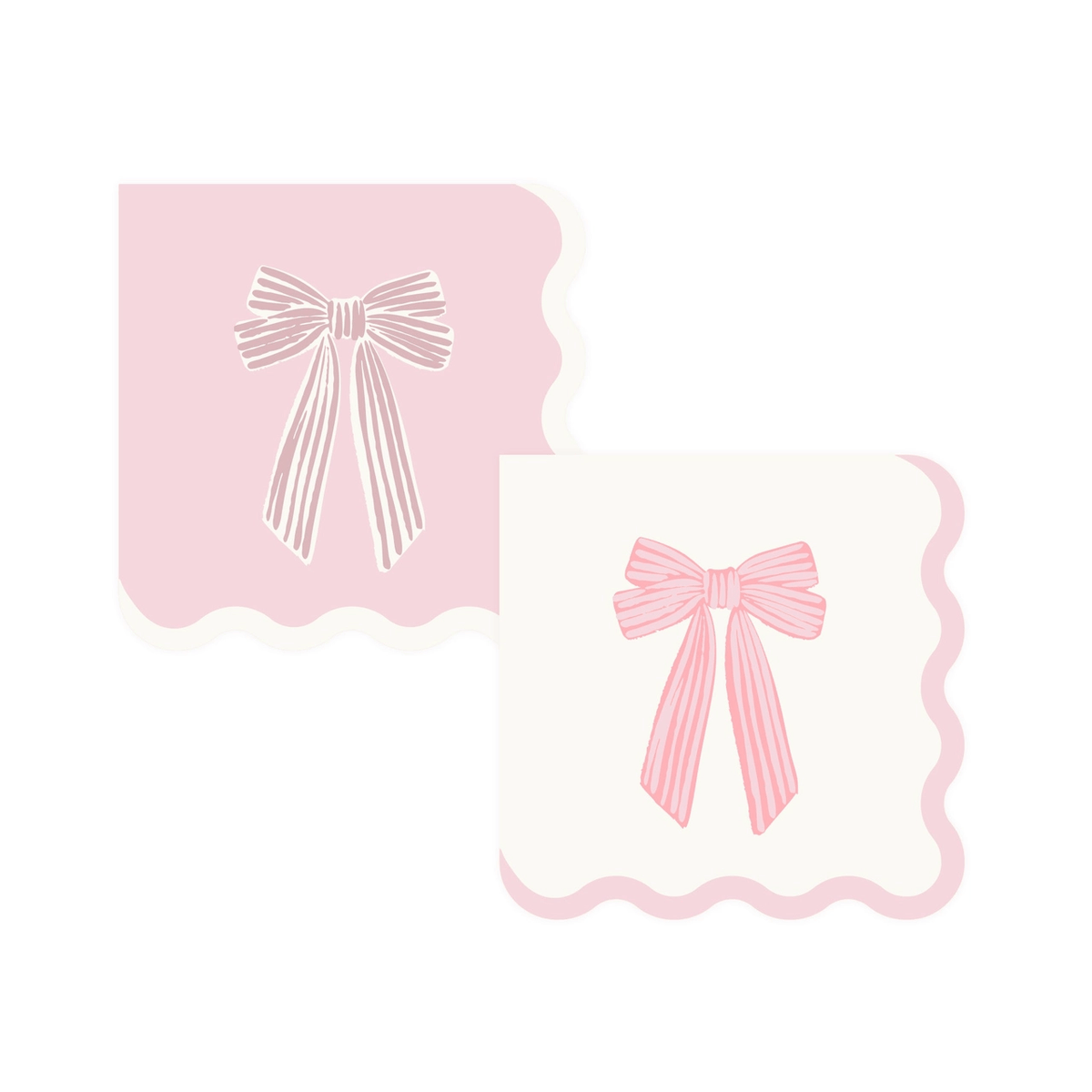Pink Scalloped Bows Cocktail Napkins x 24 cocktail napkins Pink Scalloped Bows Cocktail Napkins x 24