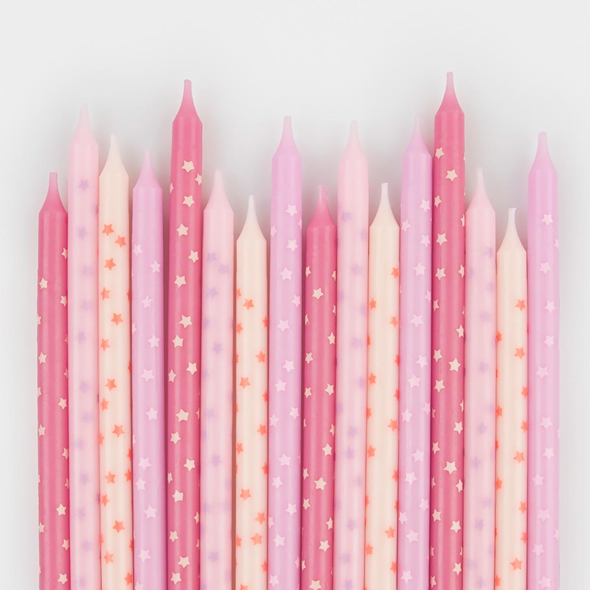 Pink Stars Party Candles x 16 | Meri Meri Birthday Candles Pink Stars Party Candles x 16