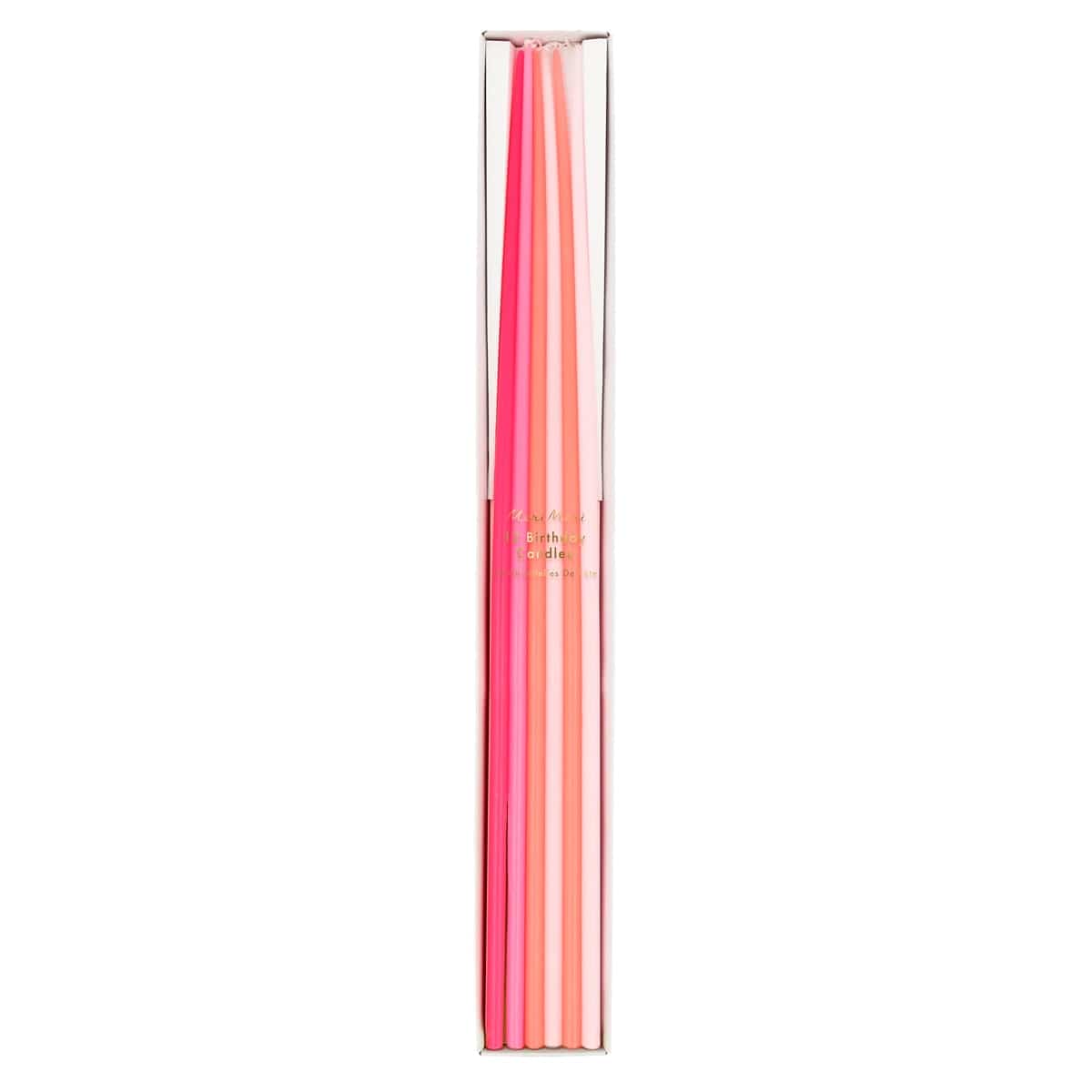Pink Tall Tapered Party Candles x 12 | Meri Meri Birthday Candles Pink Tall Tapered Party Candles x 12