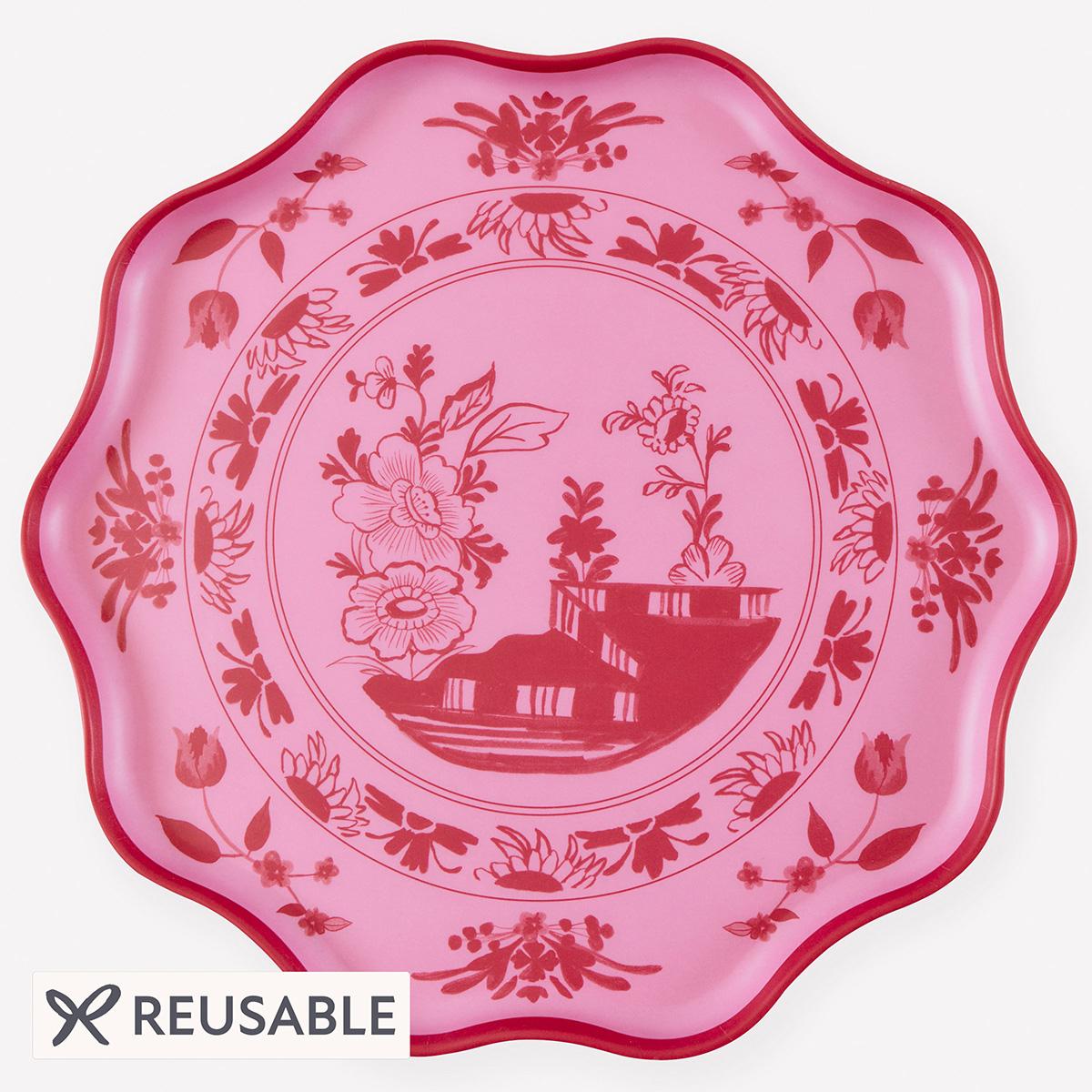 Pink Vintage Botanical Reusable Large Party Plates x 4 | Meri Meri party plates Pink Vintage Botanical Reusable Large Party Plates x 4