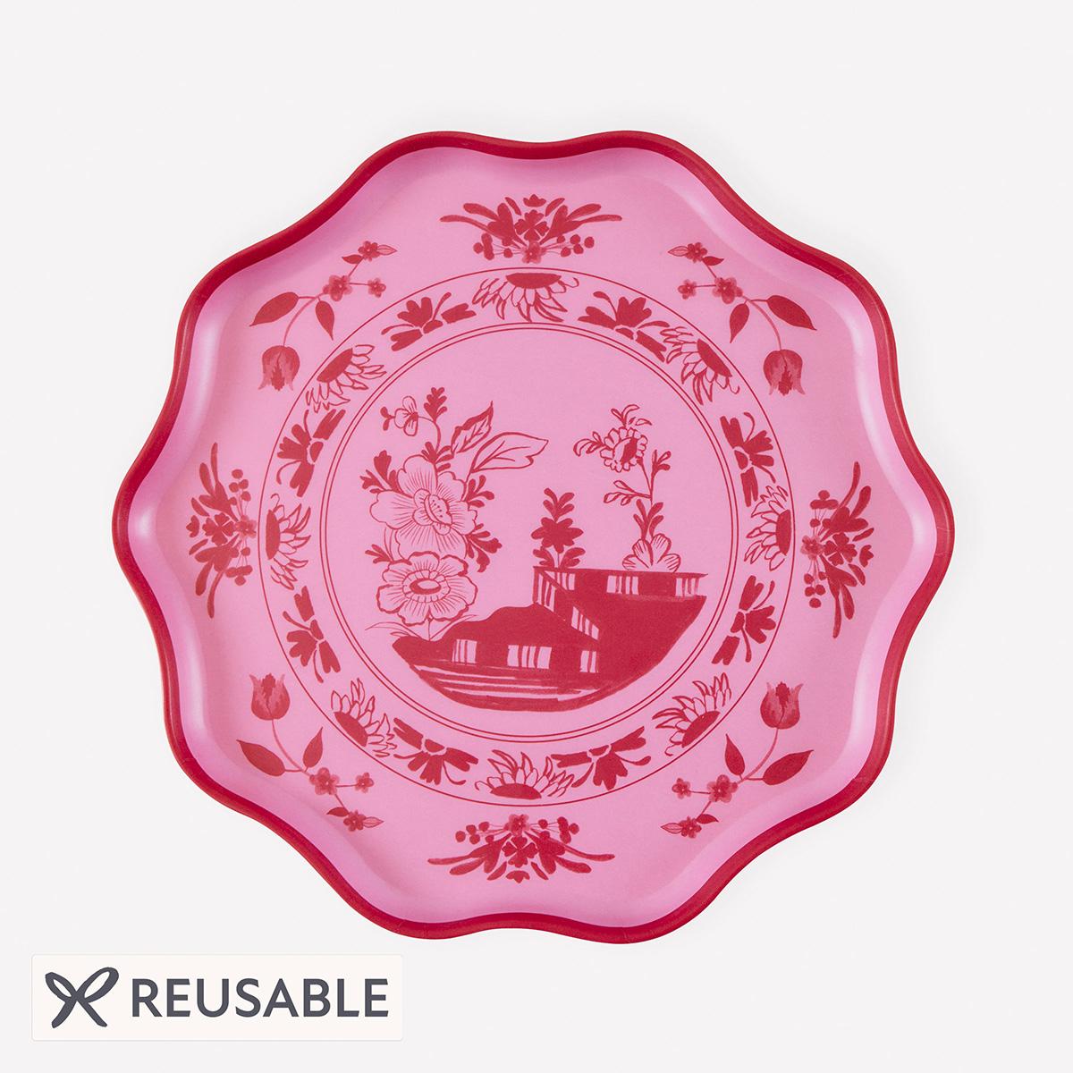 Pink Vintage Botanical Reusable Small Party Plates x 4 | Meri Meri party plates Pink Vintage Botanical Reusable Small Party Plates x 4