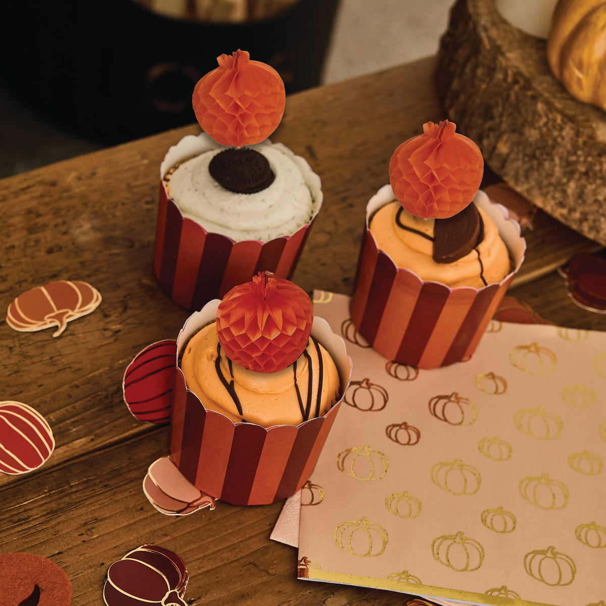 Pumpkin Honeycomb Food Picks & Food Cup Set | Halloween Party Supplies UK Tableware Pumpkin Honeycomb Food Picks & Food Cup Set x 10