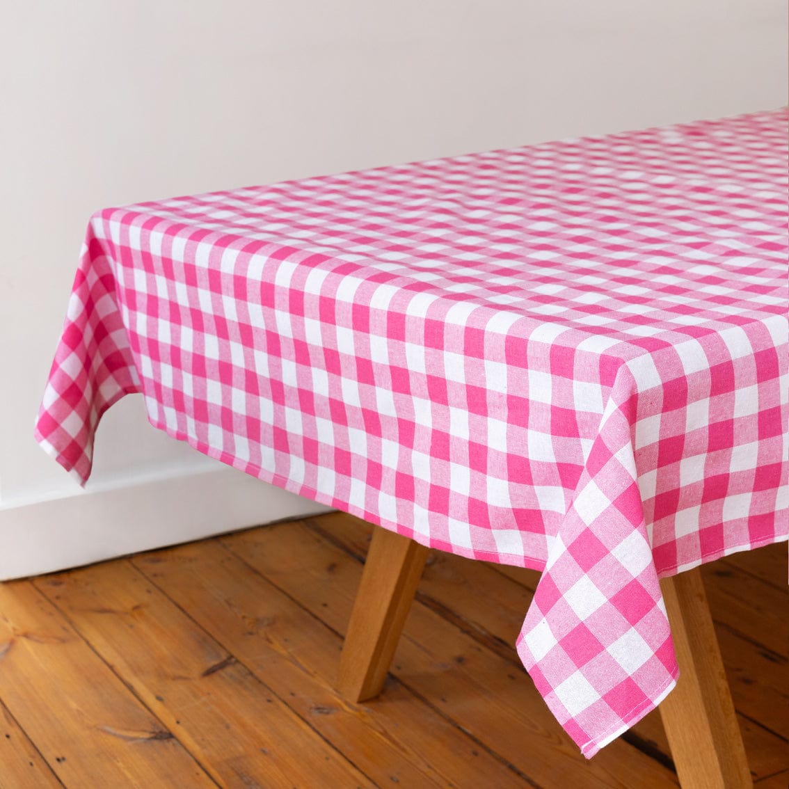 Raspberry Pink & White Fabric Gingham Tablecloth Tablecloths Raspberry Pink & White Fabric Gingham Tablecloth