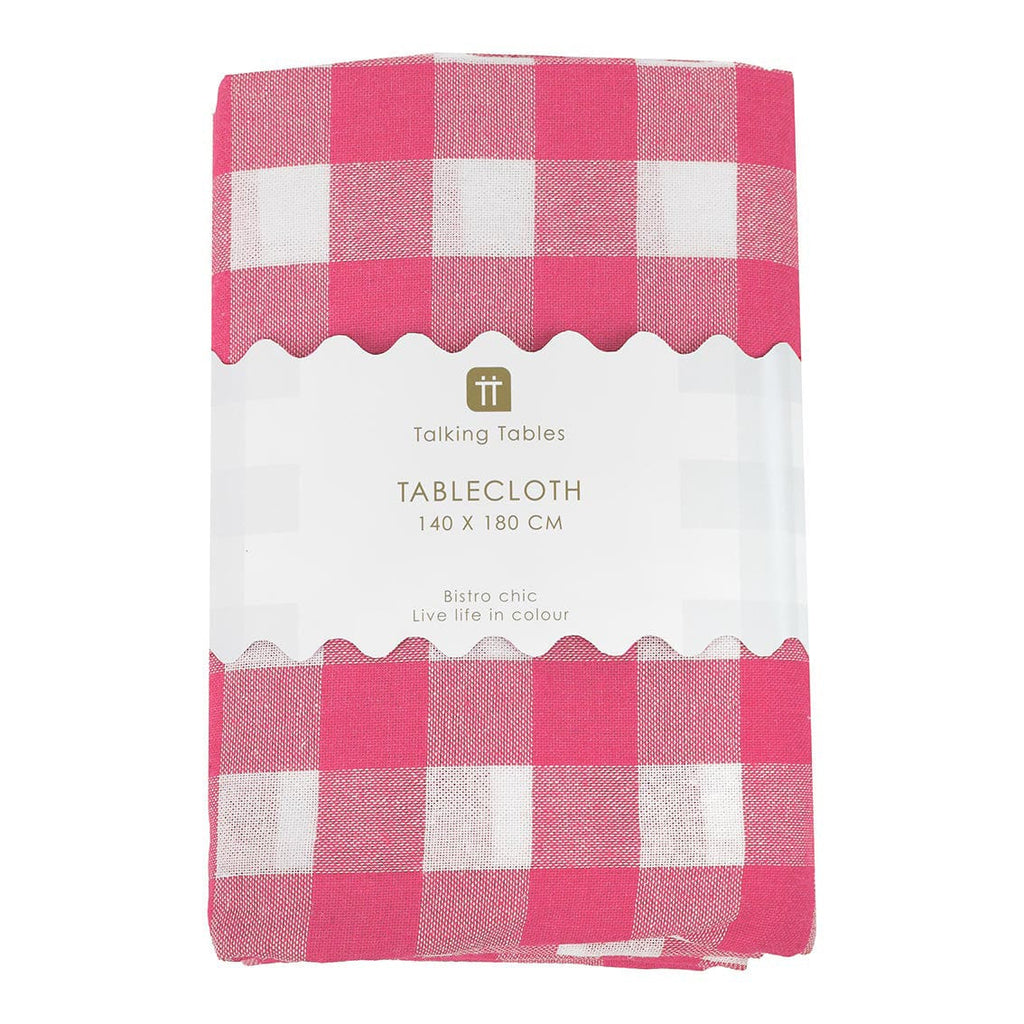 Raspberry Pink & White Fabric Gingham Tablecloth Tablecloths Raspberry Pink & White Fabric Gingham Tablecloth