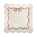 Red Bow Scallop Border Party Plates x 8 - Bow  Christmas Supplies Disposable Plates Red Bow Scallop Border Party Plates x 8