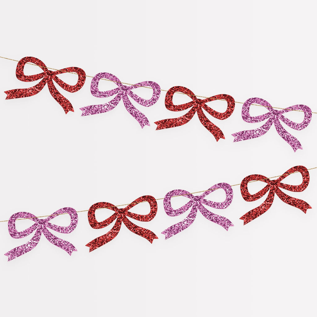 Red & Pink Glitter Bow Christmas Garland | Meri Meri Christmas Bows Bunting Red & Pink Glitter Bow Christmas Garland