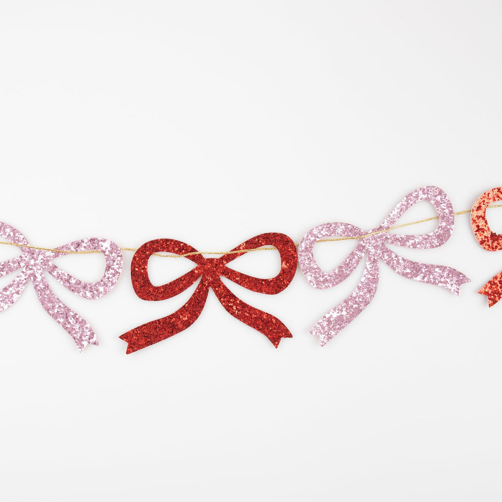 Red & Pink Glitter Bow Christmas Garland | Meri Meri Christmas Bows Bunting Red & Pink Glitter Bow Christmas Garland